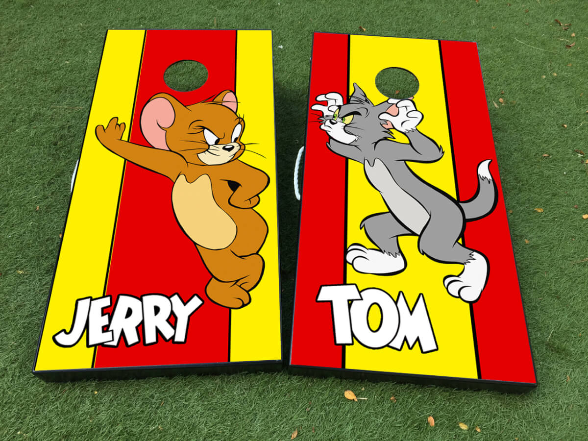 Juego de pegatinas de vinilo para tablero de lanzamiento de sacos de maíz de Tom y Jerry con laminado mate