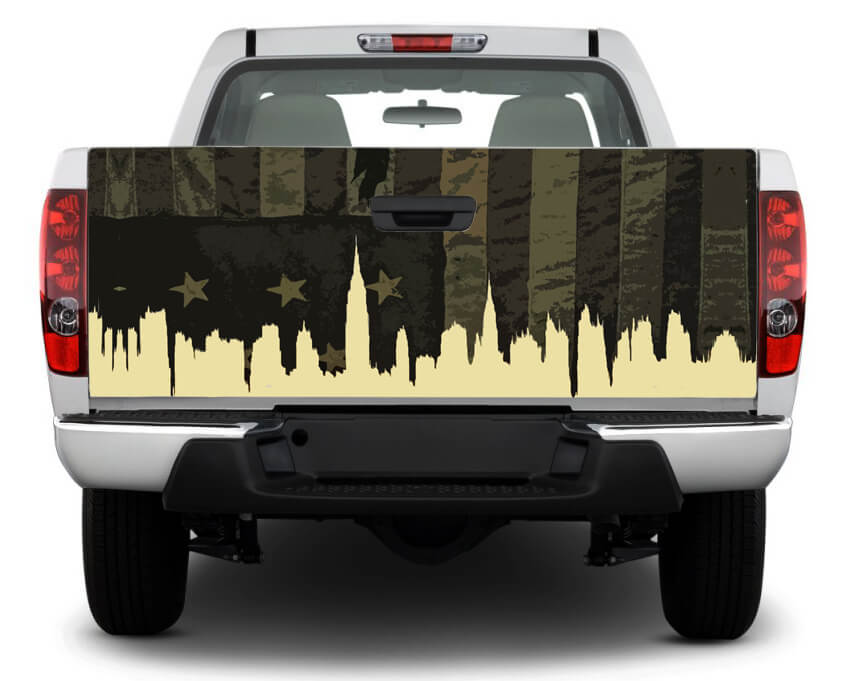 Vinilo adhesivo para portón trasero con bandera de EE. UU. y silueta de Chicago para pick-ups y SUV