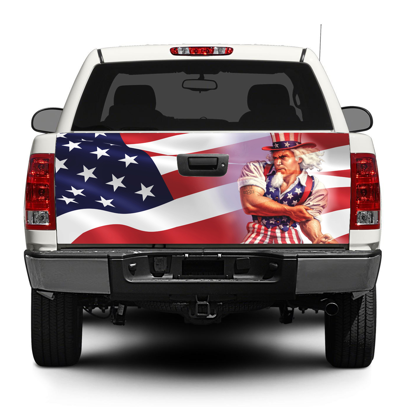 Pegatina de vinilo para portón trasero con bandera de Uncle Sam USA para camiones y SUVs