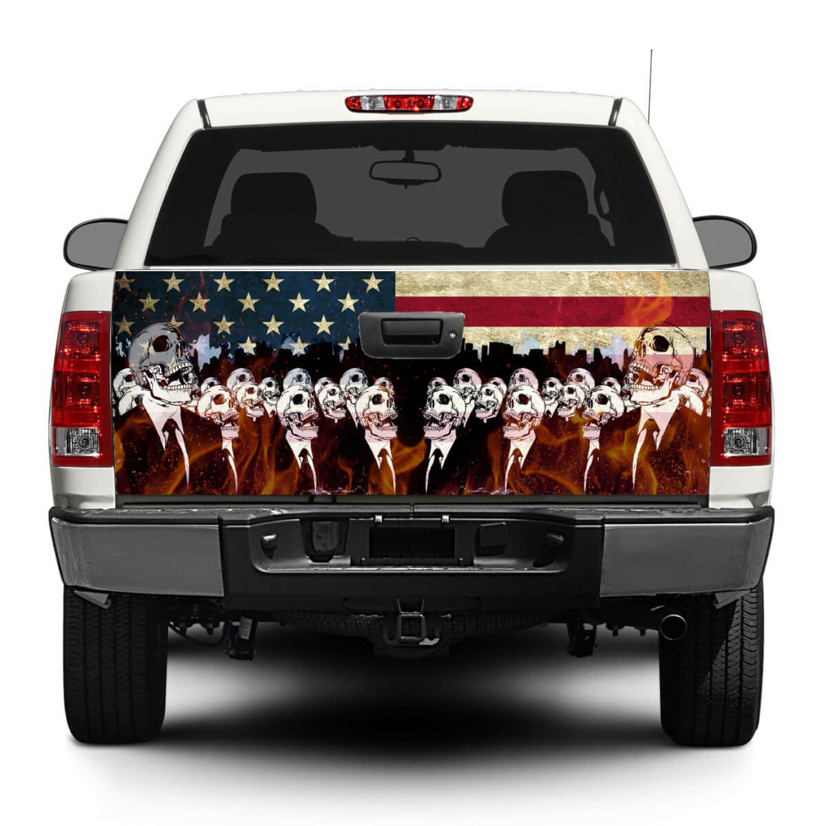 Calcomanía de vinilo para portón trasero con diseño de zombi y bandera de EE. UU. para camiones pick-up y SUV