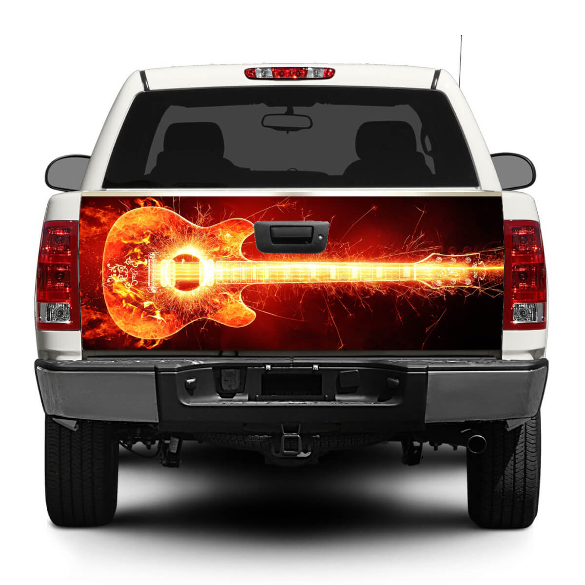 Etiqueta engomada de la puerta trasera de la música rock ardiente de la guitarra Wrap Pickup Truck SUV Car