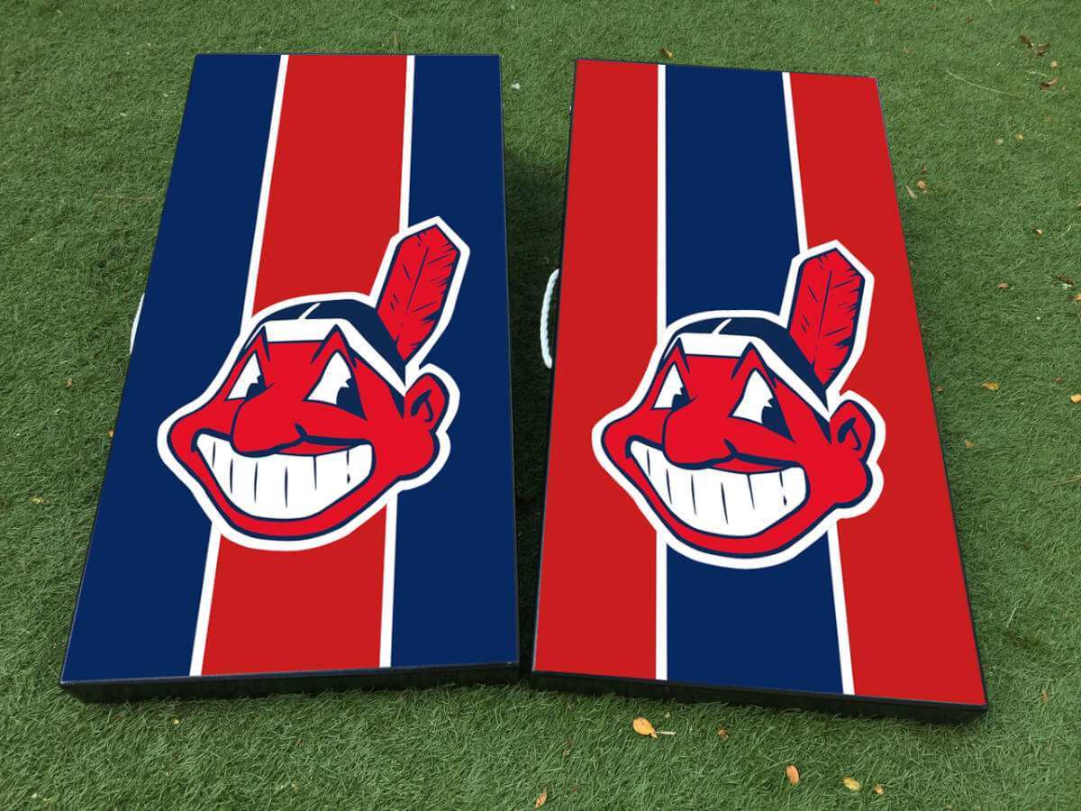 Etiqueta engomada del juego de mesa Cornhole de béisbol de los Indios de Cleveland, envolturas de vinilo con laminado
