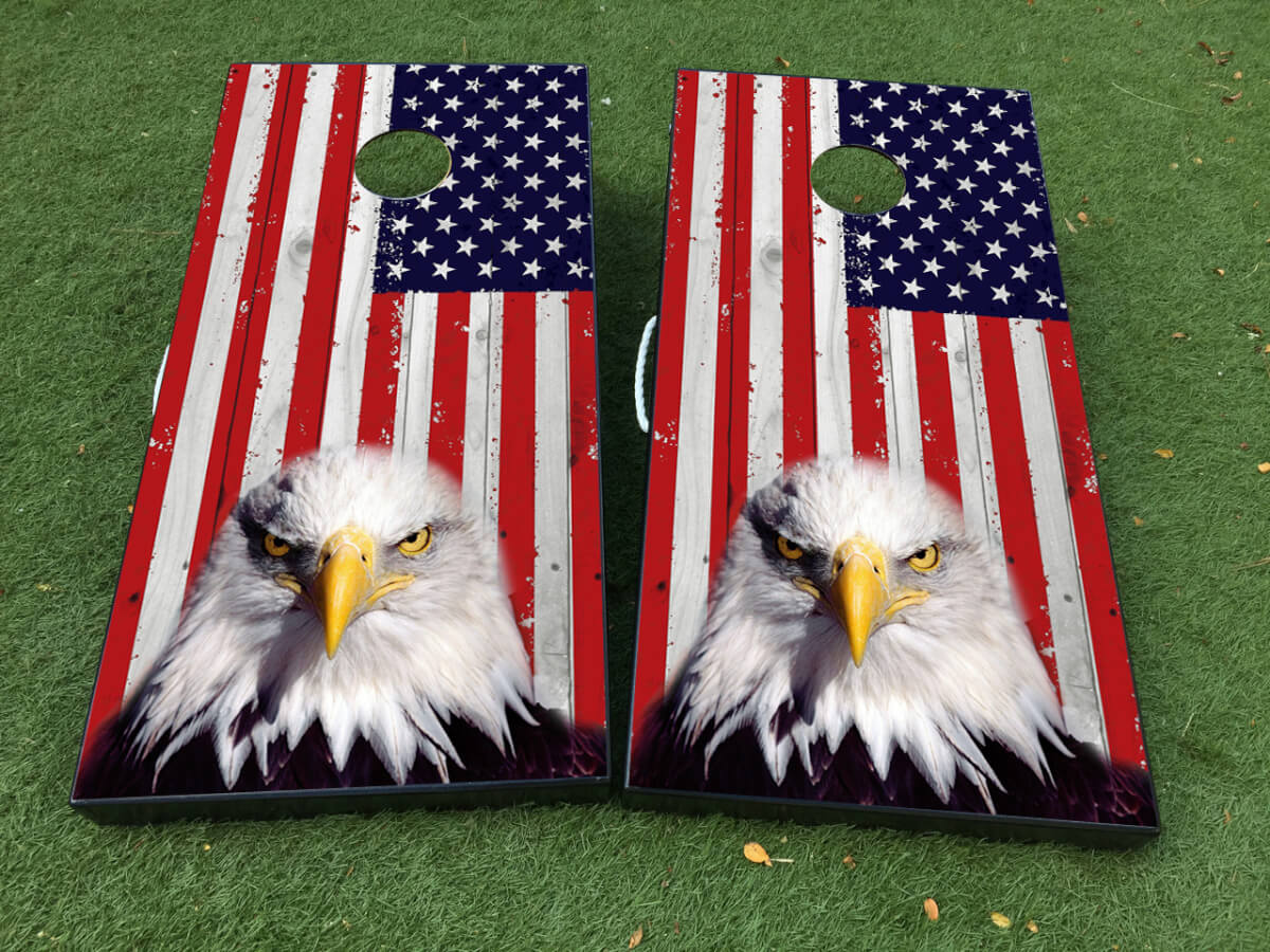 Pegatina de juego de tablero Cornhole con bandera de American Eagle USA ENVOLTURAS DE VINILO con LAMINADO