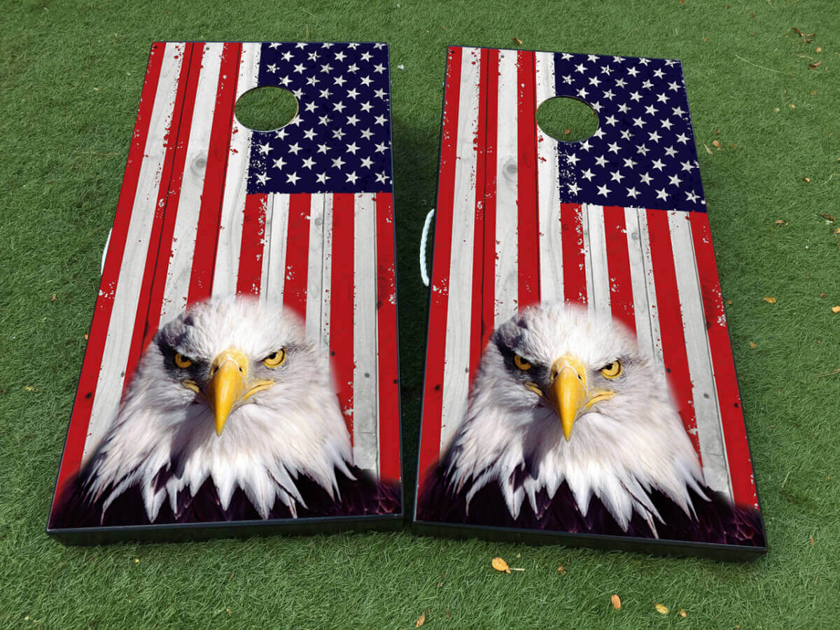 Juego de pegatinas envolventes para tabla de cornhole con la bandera americana Eagle USA