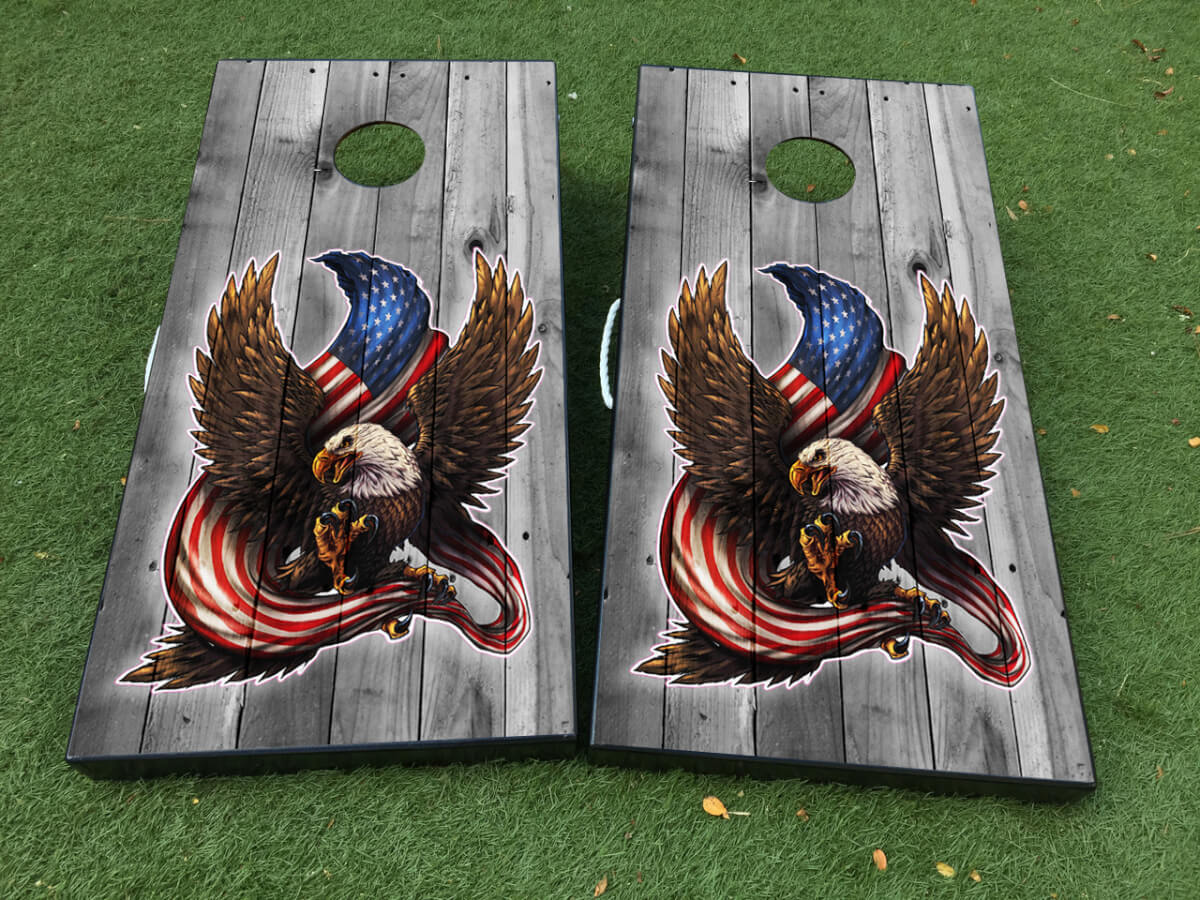 Juego de Calcomanías de envoltura para Tablero de Cornhole de Madera con Bandera de USA de American Eagle
