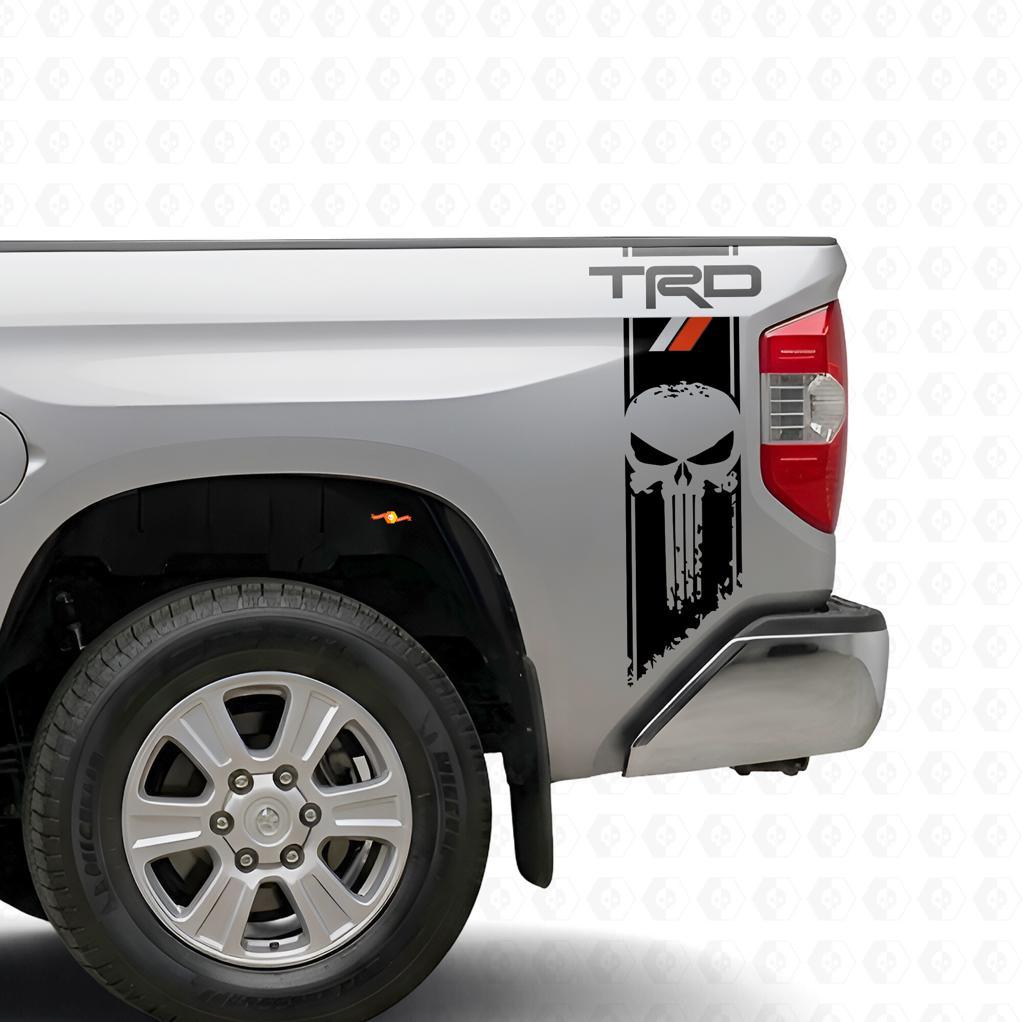 Calcomanía de vinilo de franjas con calavera TRD Punisher para la cabecera de Toyota Tundra