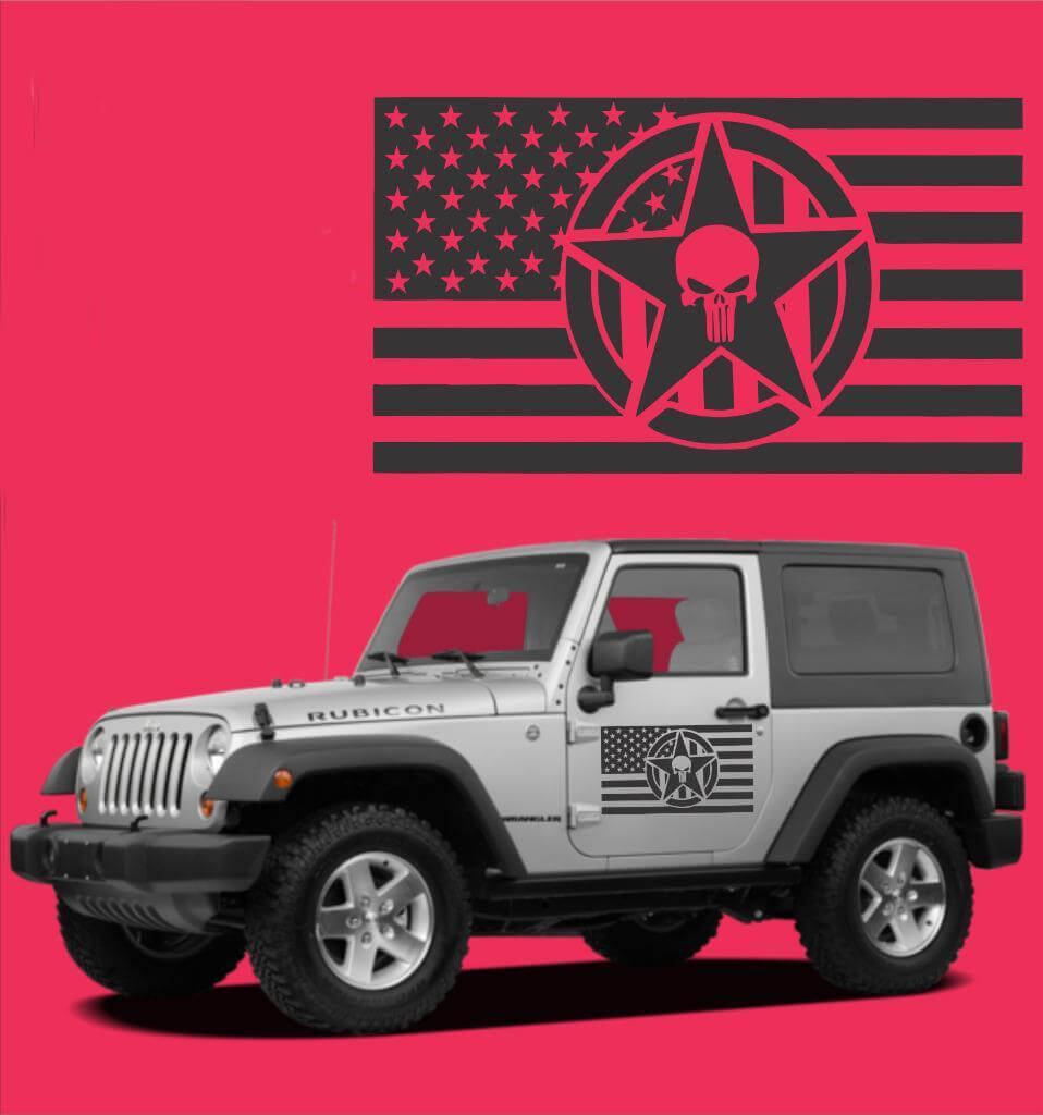 Kit de Calcomanías de Vinilo con Bandera de EE.UU., Calavera de Castigador y Estrella para Puerta de Jeep Wrangler