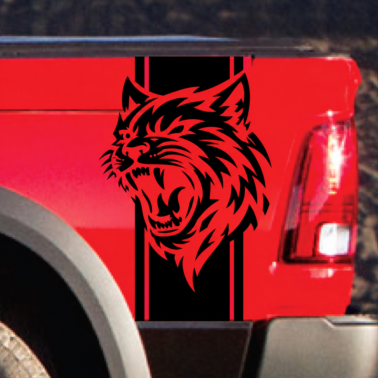Custom Cat Head Vertical Bed Stripe Pair Hellcat Style Lateral de caja Adhesivo de vinilo para Dodge Ram 1500