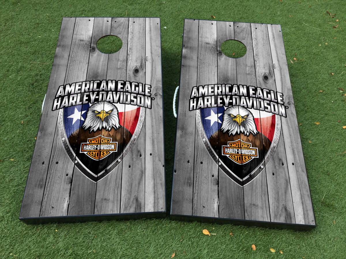 Juego de calcomanías de vinilo para tablas de cornhole de motocicleta patriótica American Eagle