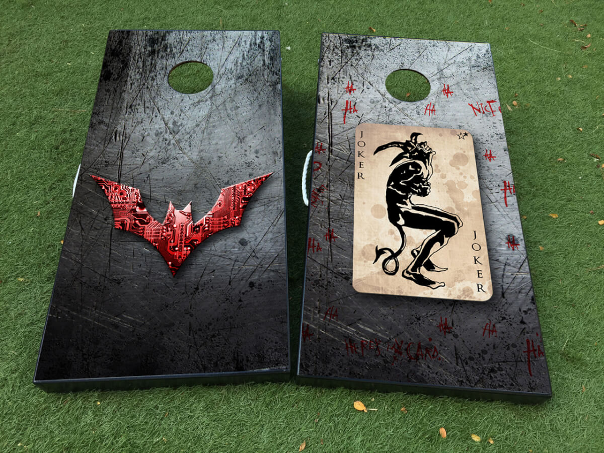 Juego de calcomanías de vinilo para tablero de cornhole con temática de Batman y Joker de DC Comics