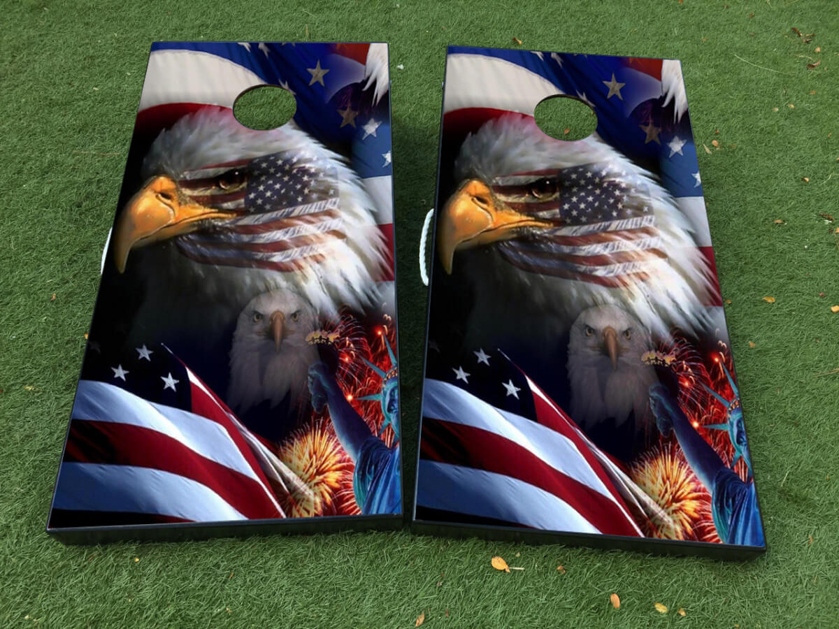 Juego de pegatinas de vinilo para tablero de cornhole con águila y bandera americana