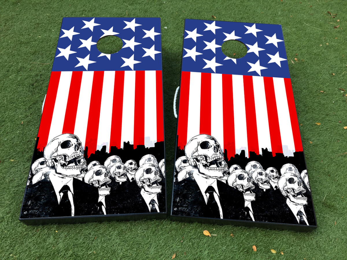 Set de Vinilo Adhesivo para Tablero de Cornhole con Diseño de Zombi y Bandera Americana