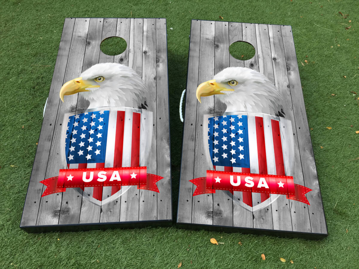 Pegatina de juego de tablero Cornhole con bandera estadounidense American Eagle US con VINILO ENVOLVENTE y LAMINADO 2