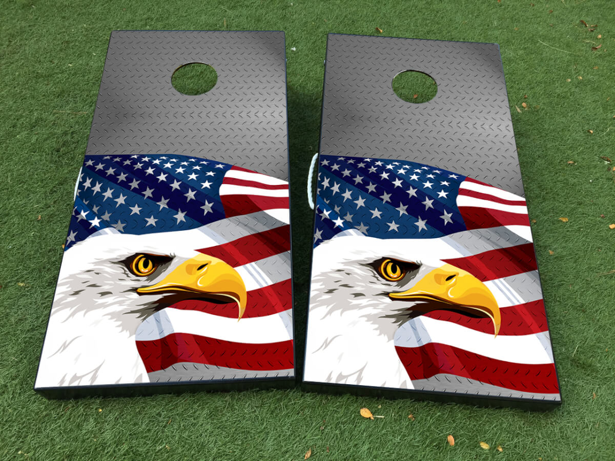 Juego de Calcomanías de Vinilo para Tablero de Cornhole con Textura de Acero American Eagle