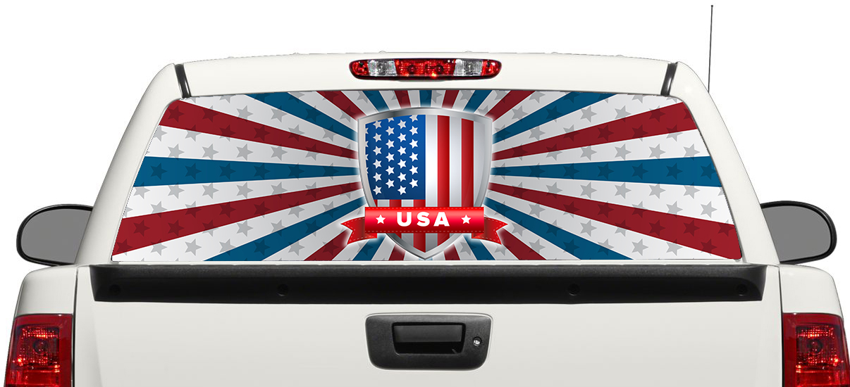 Etiqueta engomada de la ventana trasera de la bandera estadounidense EE. UU. Camioneta SUV Coche 3