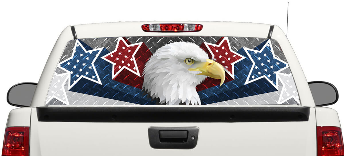 Calcomanía de vinilo para ventana trasera con Águila Calva y Estrellas de EE.UU. para pick-ups y SUVs