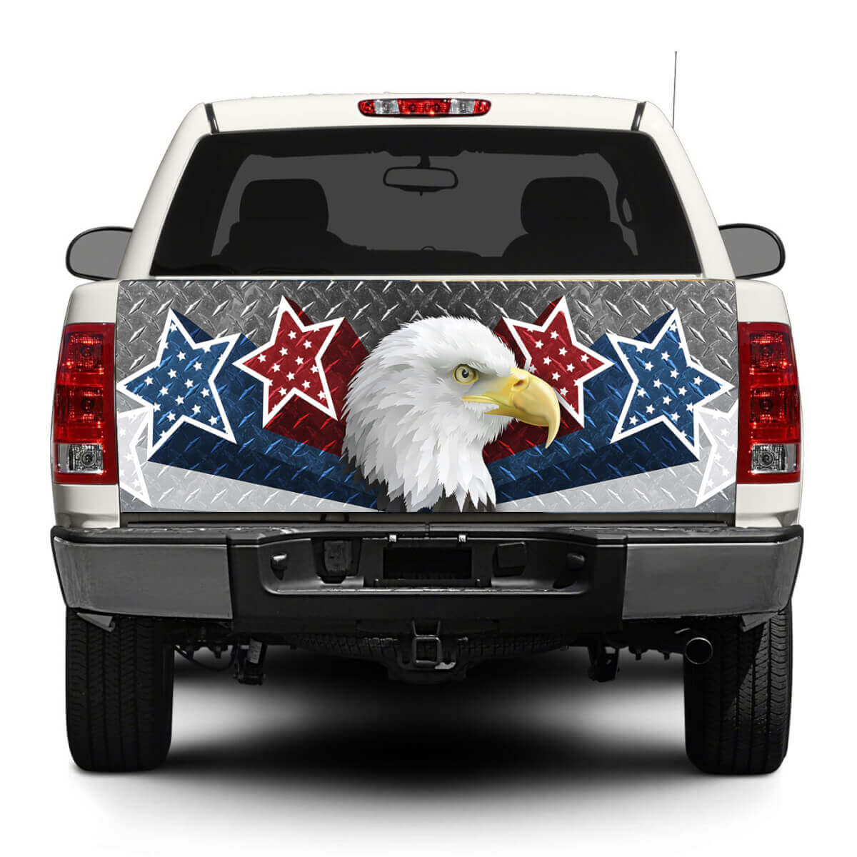 Calcomanía de chapa diamantada con estrellas American Eagle USA para portón trasero de camiones pickup y SUVs