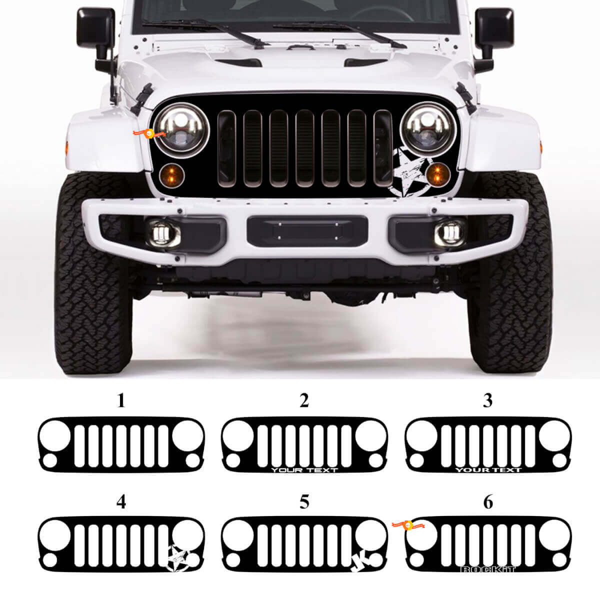 Vinilo adhesivo negro para parrilla personalizada para Jeep Wrangler JK Rubicon
