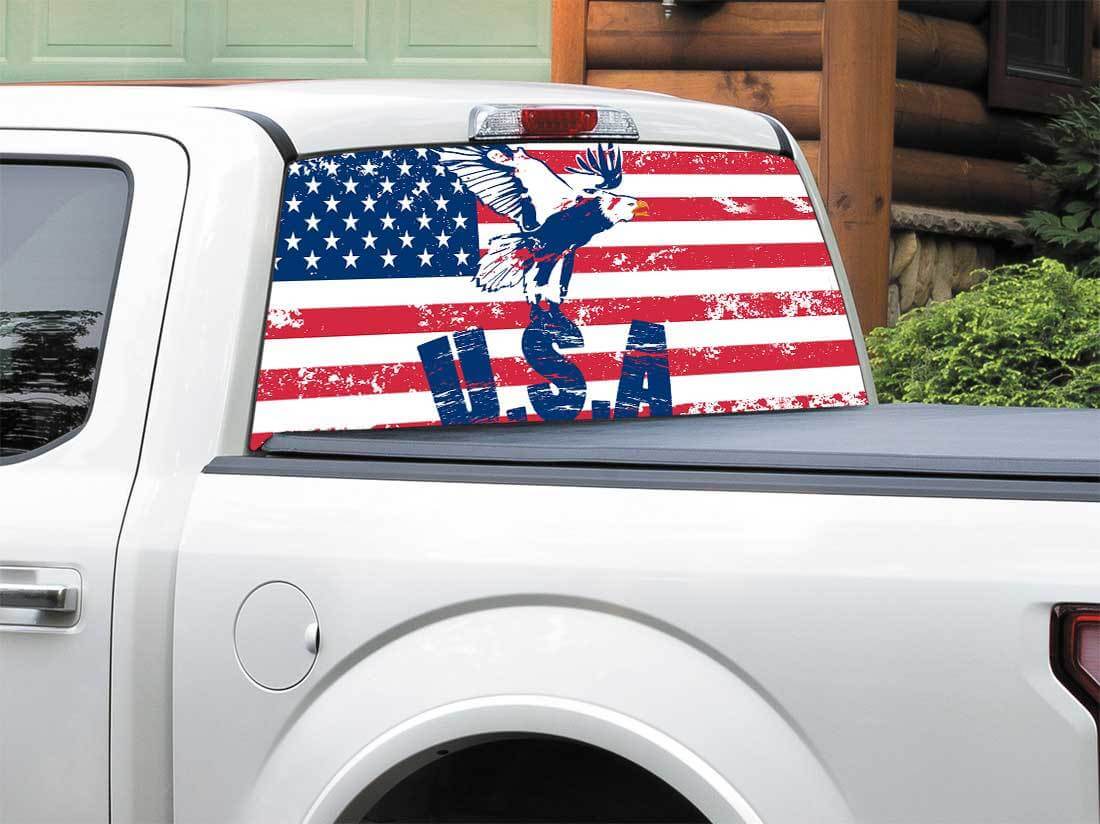 Calcomanía de vinilo para ventana trasera de camioneta SUV con águila calva y bandera de EE. UU.