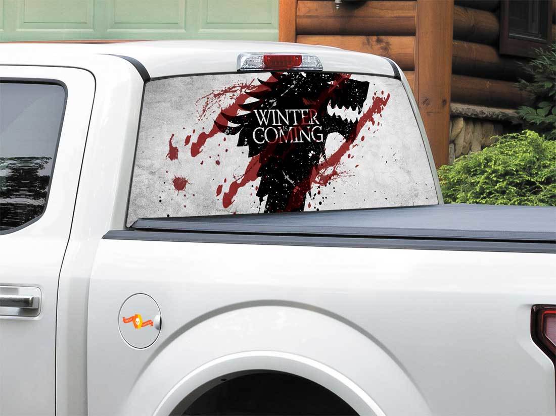 Se acerca el invierno House Stark TV Show Juego de tronos Etiqueta de la ventana trasera Etiqueta Camioneta SUV Coche de cualquier tamaño