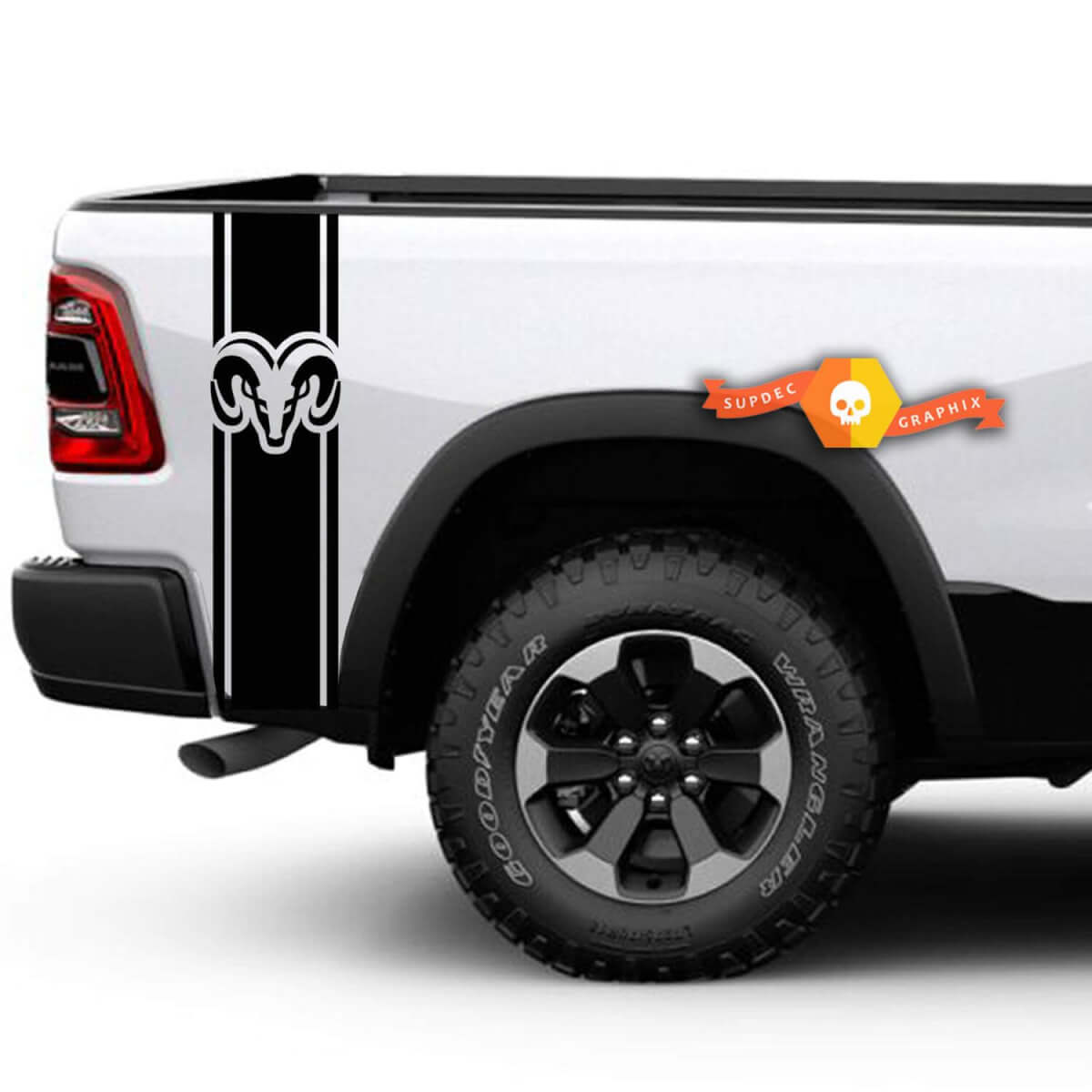 Dodge Ram RAM HEAD Cama trasera Camión Rayas Vinilo Gráfico calcomanías pegatinas