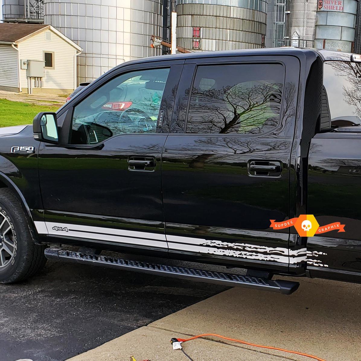 Calcomanías gráficas de vinilo desgastadas laterales con rayas Ford F150 para modelos 2015-2020