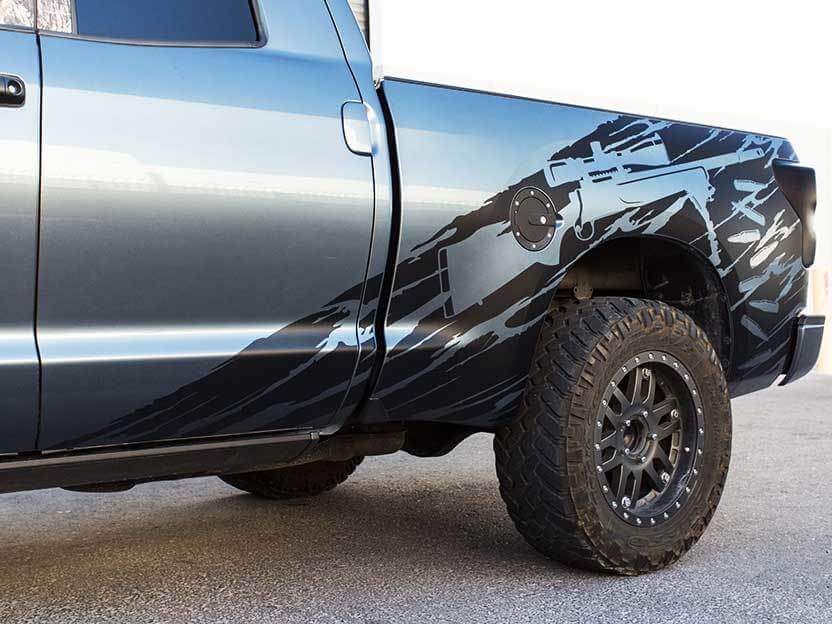 Pegatina adhesiva lateral de vinilo con diseño envejecido de rifle de francotirador para Toyota Tundra 2007-2013