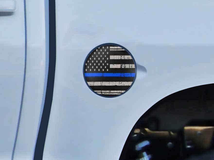 Adhesivo de vinilo de tapa de combustible con bandera USA y línea azul para Toyota Tundra 2014-16
