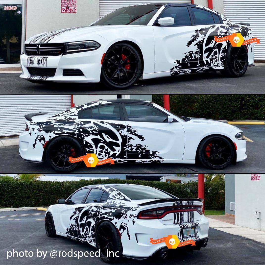 Kit de rayas grunge de salpicaduras para Dodge Challenger o Charger SRT Hellcat Vinilo Calcomanía Gráfica
