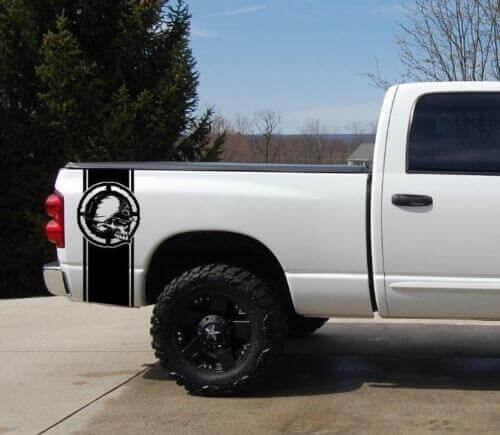 Calcomanía de vinilo con franjas estilo Metal Mulisha para la caja de GMC Sierra