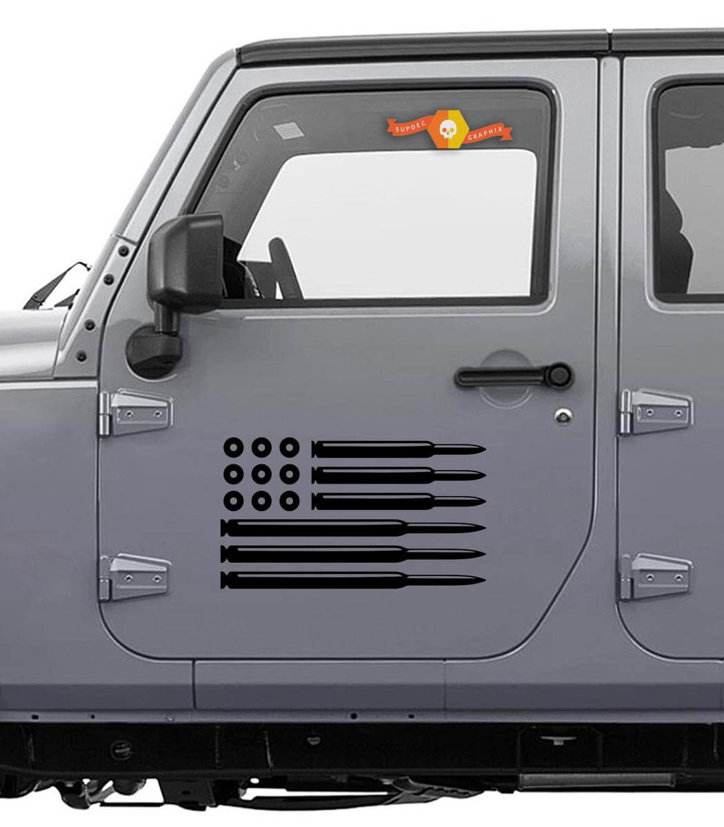 Juego de calcomanías laterales de vinilo estilo bala con bandera de EE.UU. para Jeep Wrangler