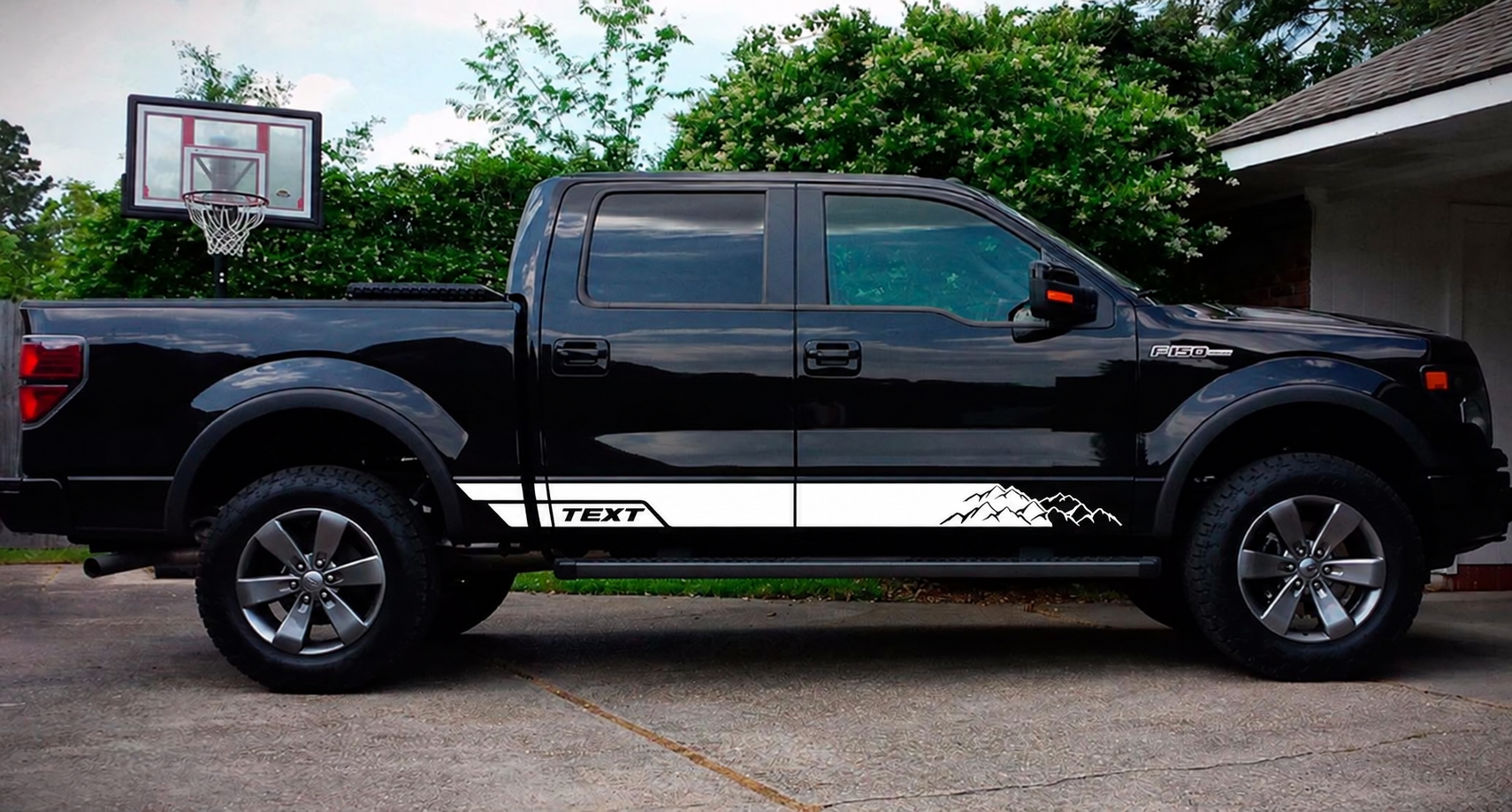 TEXT Tiras Laterales Inferiores de Cuerpo Mountain Vinilo Adhesivo para Ford F-150