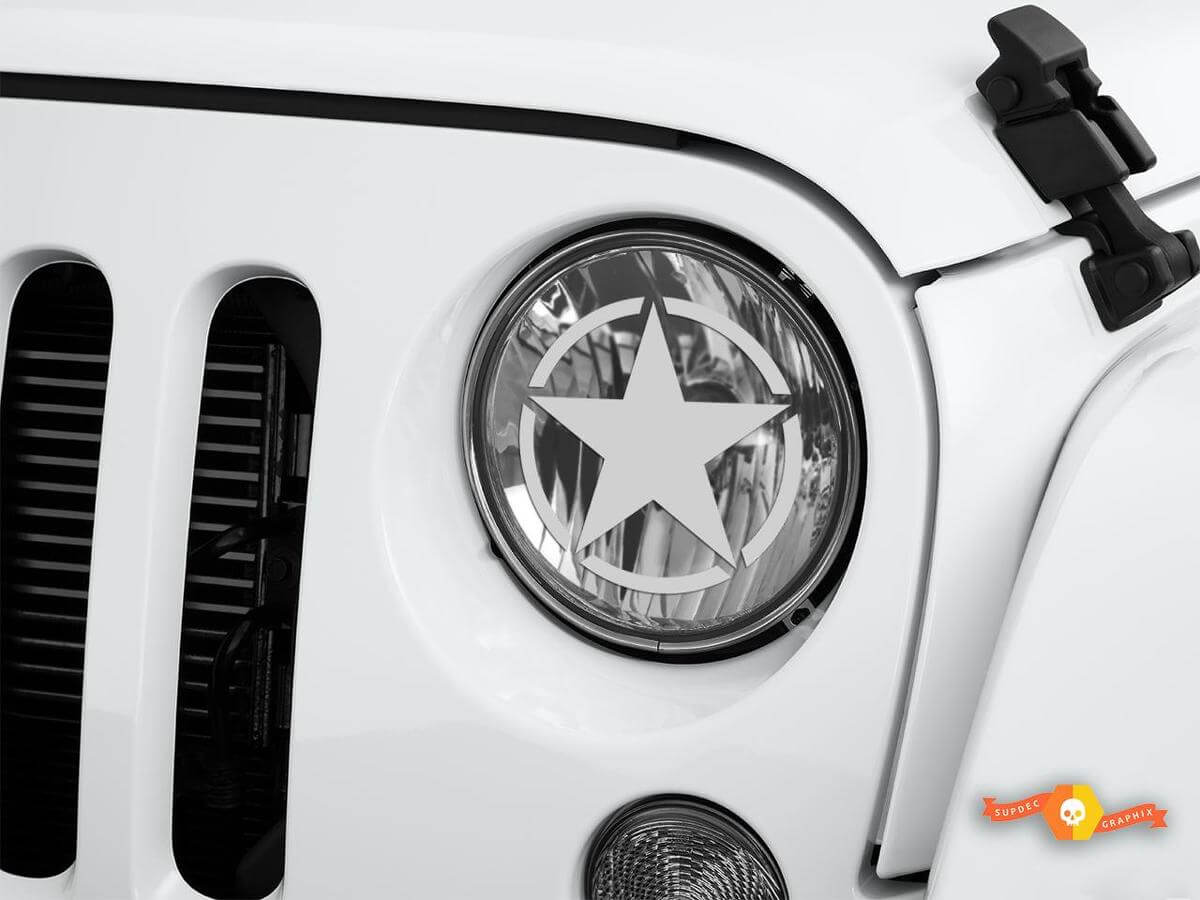 Juego de adhesivos de vinilo con grabado en vidrio para faros Military Star para Jeep Wrangler