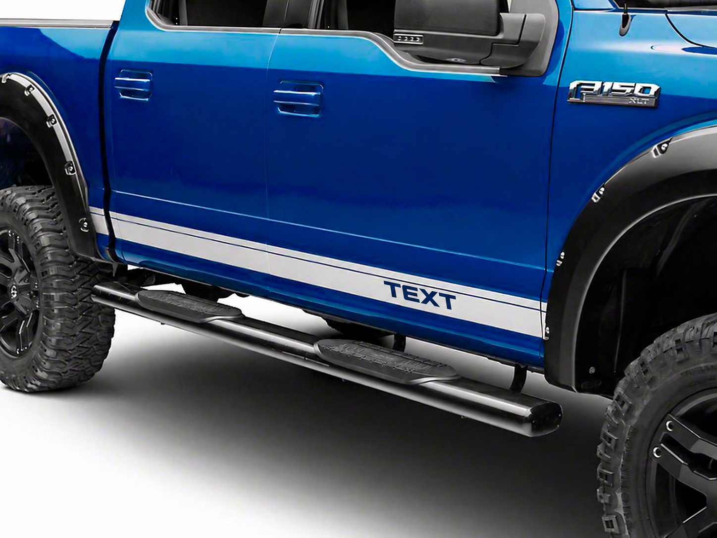 TEXT Pegatinas de vinilo con rayas plateadas para paneles laterales para Ford F-150