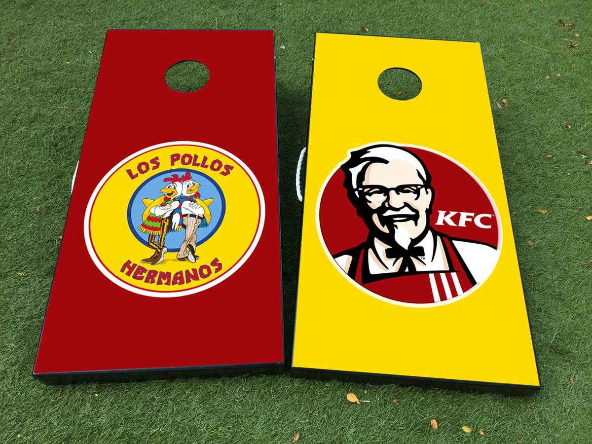 Los Pollos Hermanos Breaking Bad KFS Cornhole Juego de mesa Etiqueta adhesiva ENVOLTURAS DE VINILO con LAMINADO
