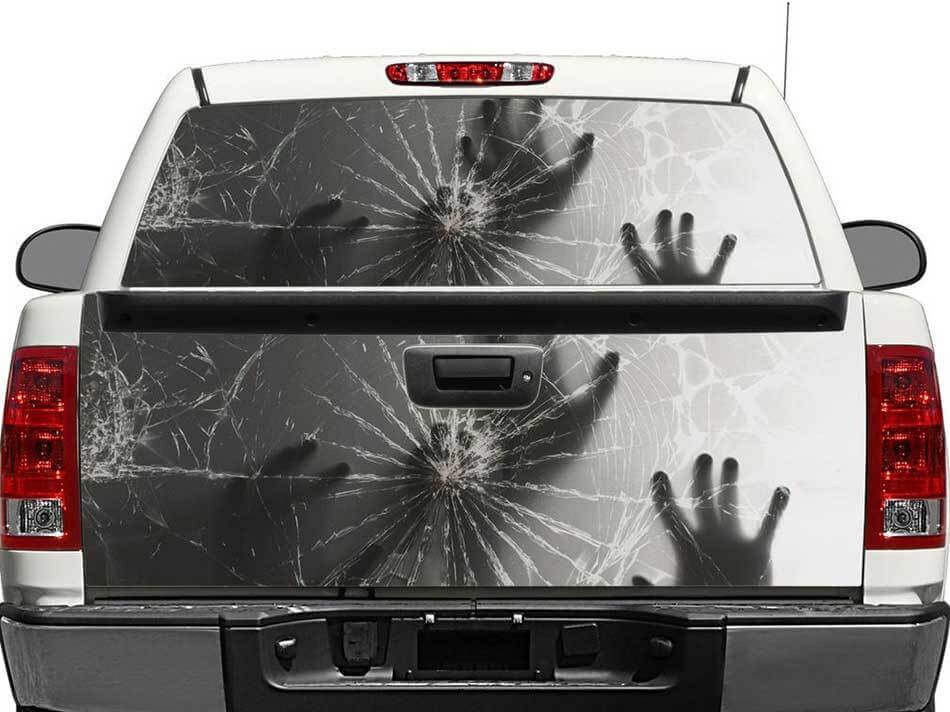 Manos detrás de vidrio roto Calcomanía para ventana trasera o portón trasero para camioneta SUV