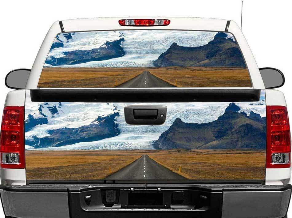 Adhesivo de Vinilo para Ventana Trasera o Portón Trasero Road To The Mountains para Camionetas y SUVs