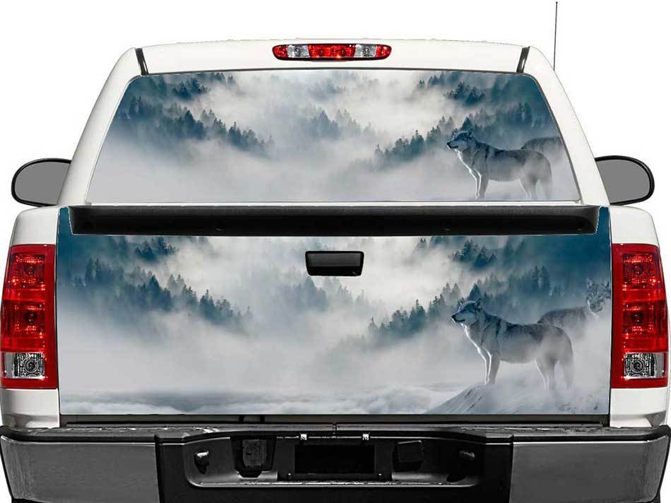 Vinilo adhesivo para ventana trasera o portón trasero Wolf en las montañas para camiones