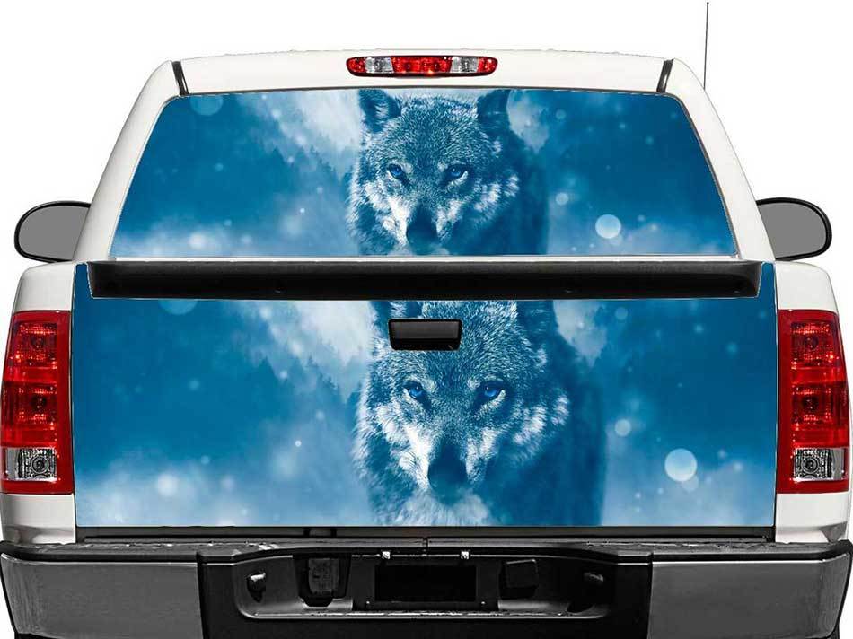 Adhesivo vinilo para ventana trasera o portón trasero Wolf Winter para pick-ups y SUVs
