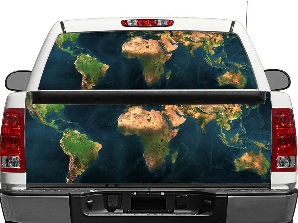 Vinilo adhesivo de mapa mundial para luneta trasera o portón trasero para camionetas y SUVs
