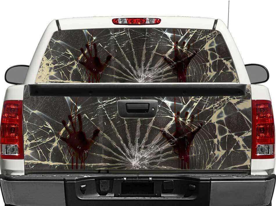 Calcomanía de Manos de Zombie con Cristal Roto para Ventana Trasera o Portón de Camiones y SUV