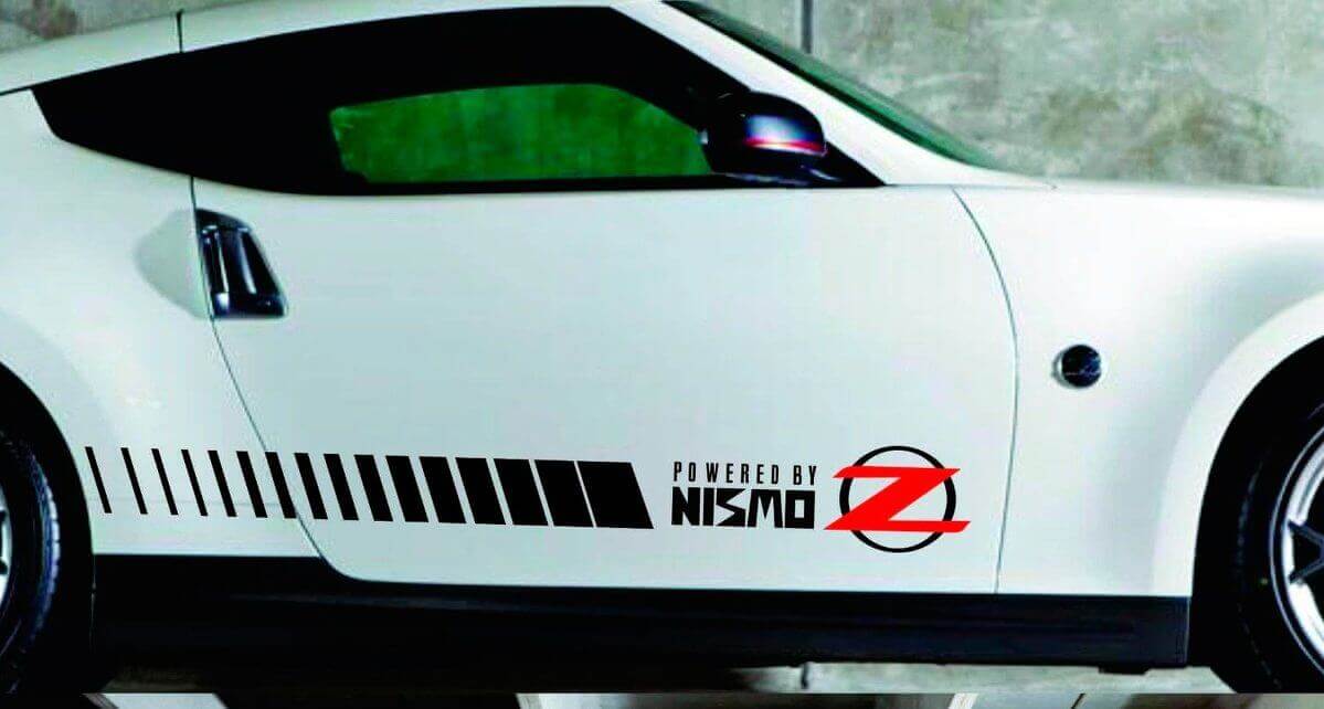 Vinilo adhesivo de franjas estroboscópicas laterales Powered by Nismo para Nissan Z