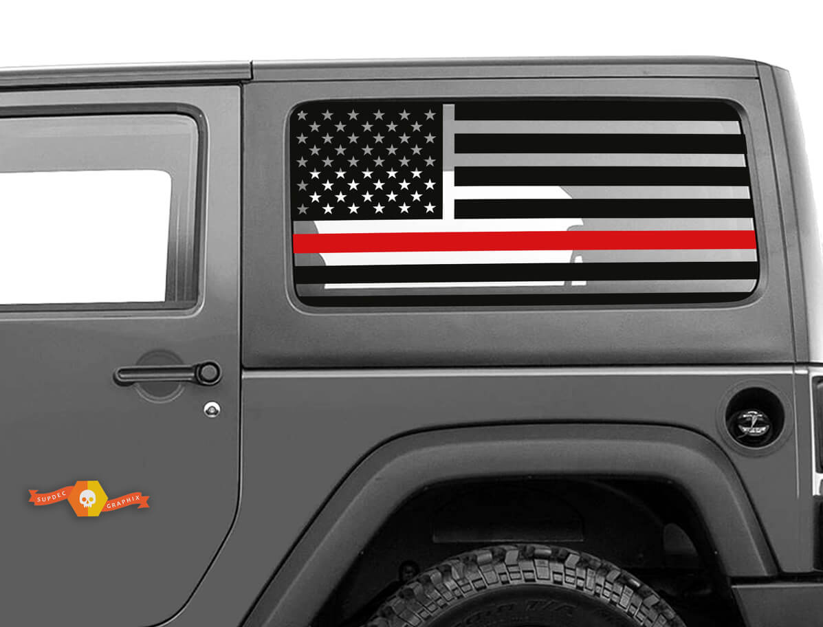 Juego de vinilos para ventana lateral de línea roja con bandera de EE. UU. para Jeep Wrangler JK