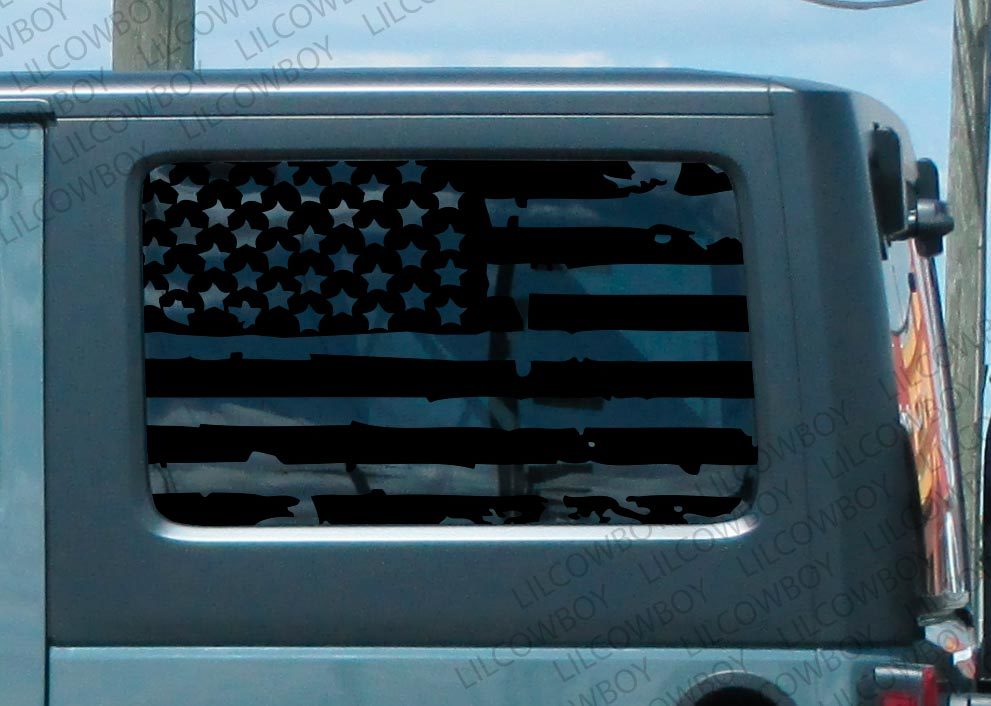 Calcomanía de vinilo para ventana trasera con bandera de EE.UU. desgastada para Jeep Wrangler