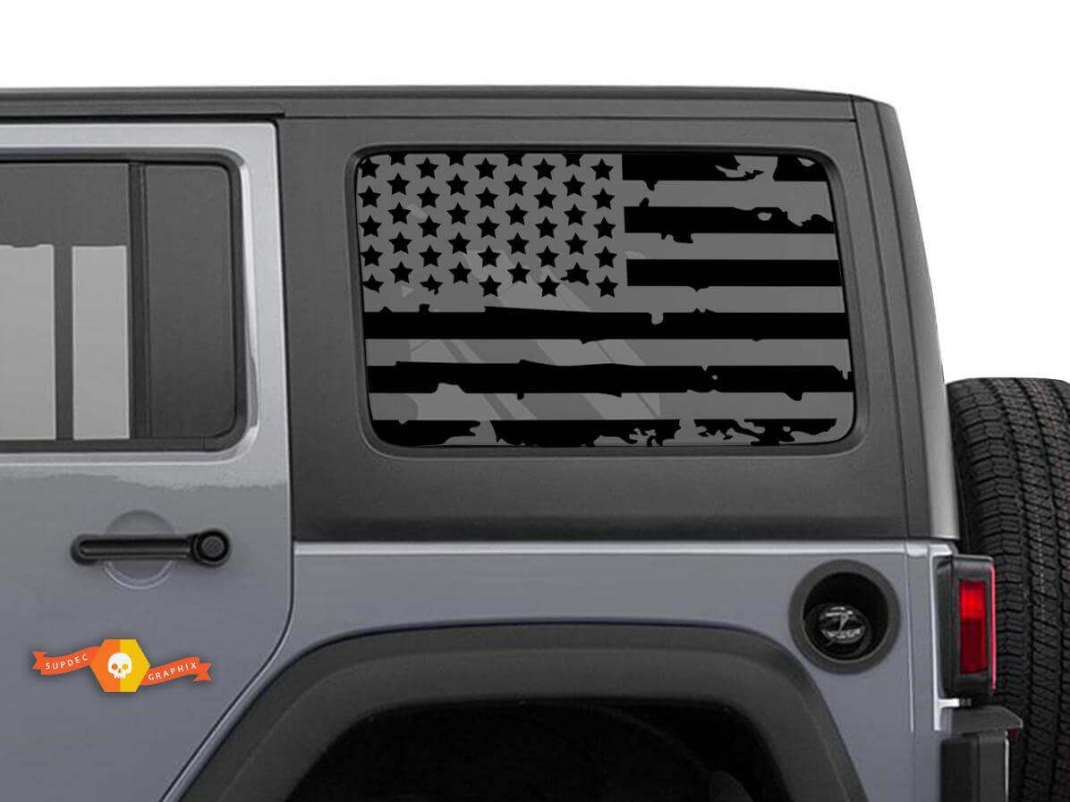 Juego de Pegatinas para Ventana de Techo Rígido con Bandera Americana Desgastada para Jeep Wrangler JKU