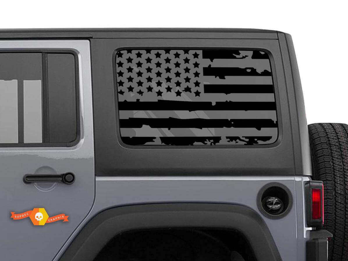 Juego de Pegatinas para Ventana de Techo Rígido con Bandera Americana Desgastada para Jeep Wrangler JKU