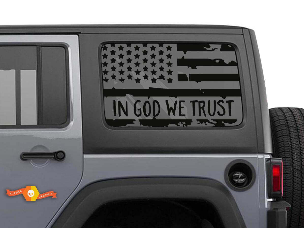 En Dios Confiamos Kit de Pegatinas de Vinilo para Ventana Lateral con Bandera de EE. UU. para Jeep Wrangler