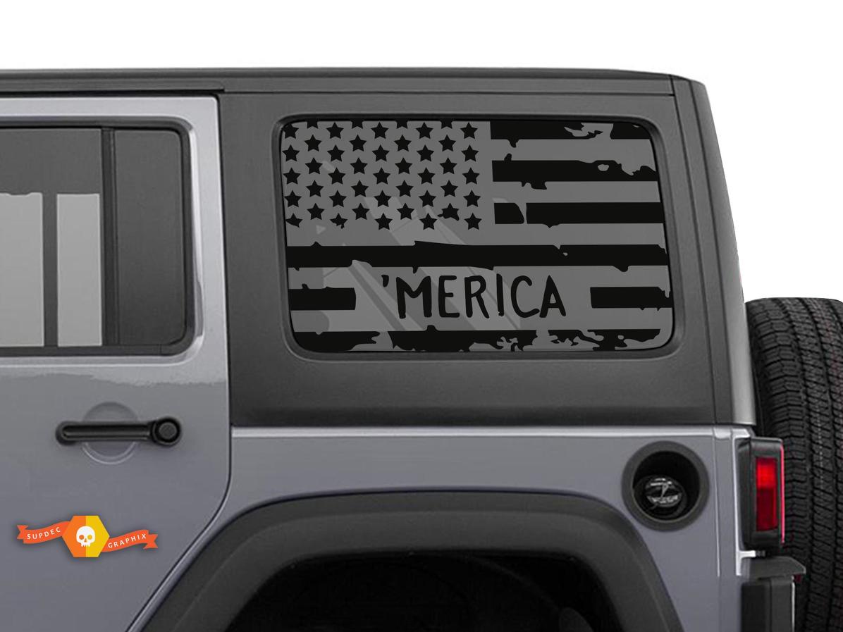 'Tira de vinilo pegatina para ventana lateral con bandera USA 'Merica para Jeep Wrangler'