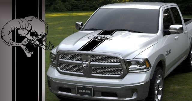 Etiqueta engomada del capó del vinilo del camión Dodge Ram 5.7L mopar hemi Skull Stripe logo Auto Graphics
