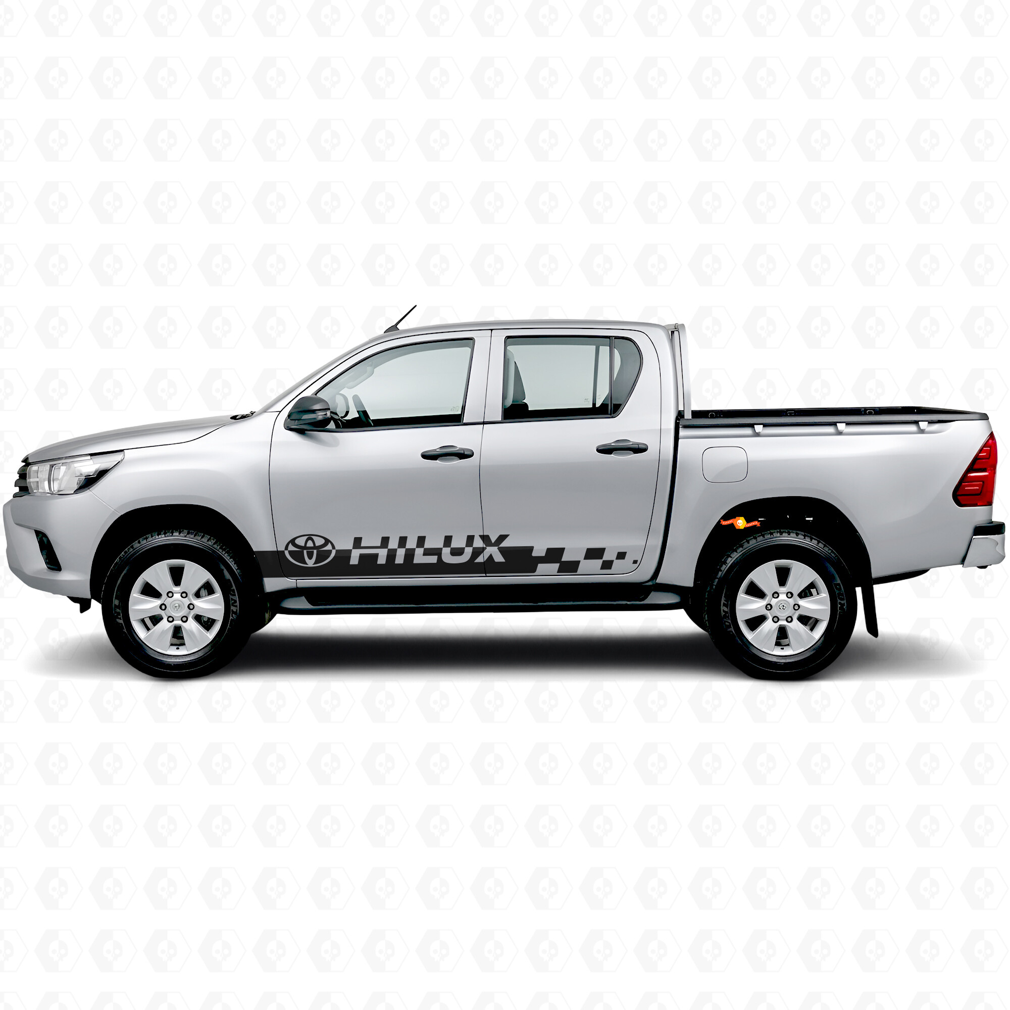 Pegatina de vinilo lateral con franjas a cuadros y logo Hilux para Toyota Hilux